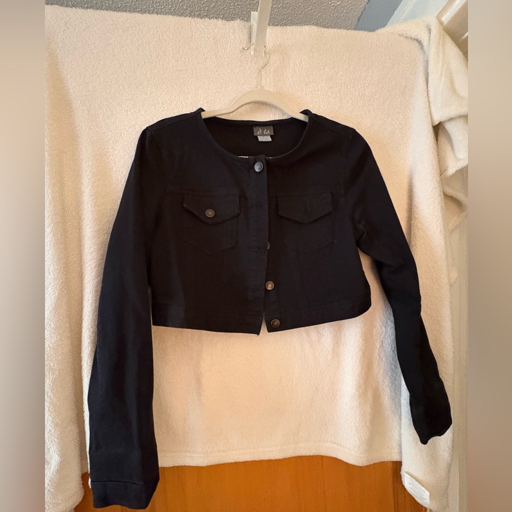 Dots Black Cropped Jean Jacket